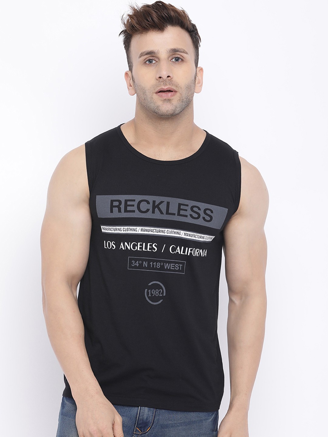 

Chkokko Men Black Printed Round Neck T-shirt