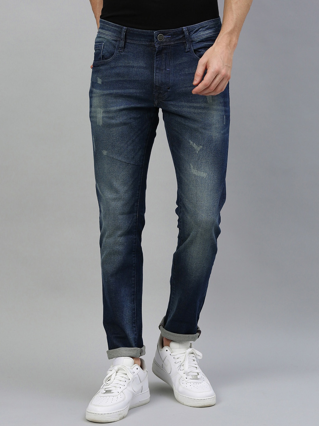 

RARE RABBIT Men Blue Regular Fit Mid-Rise Low Distress Jeans
