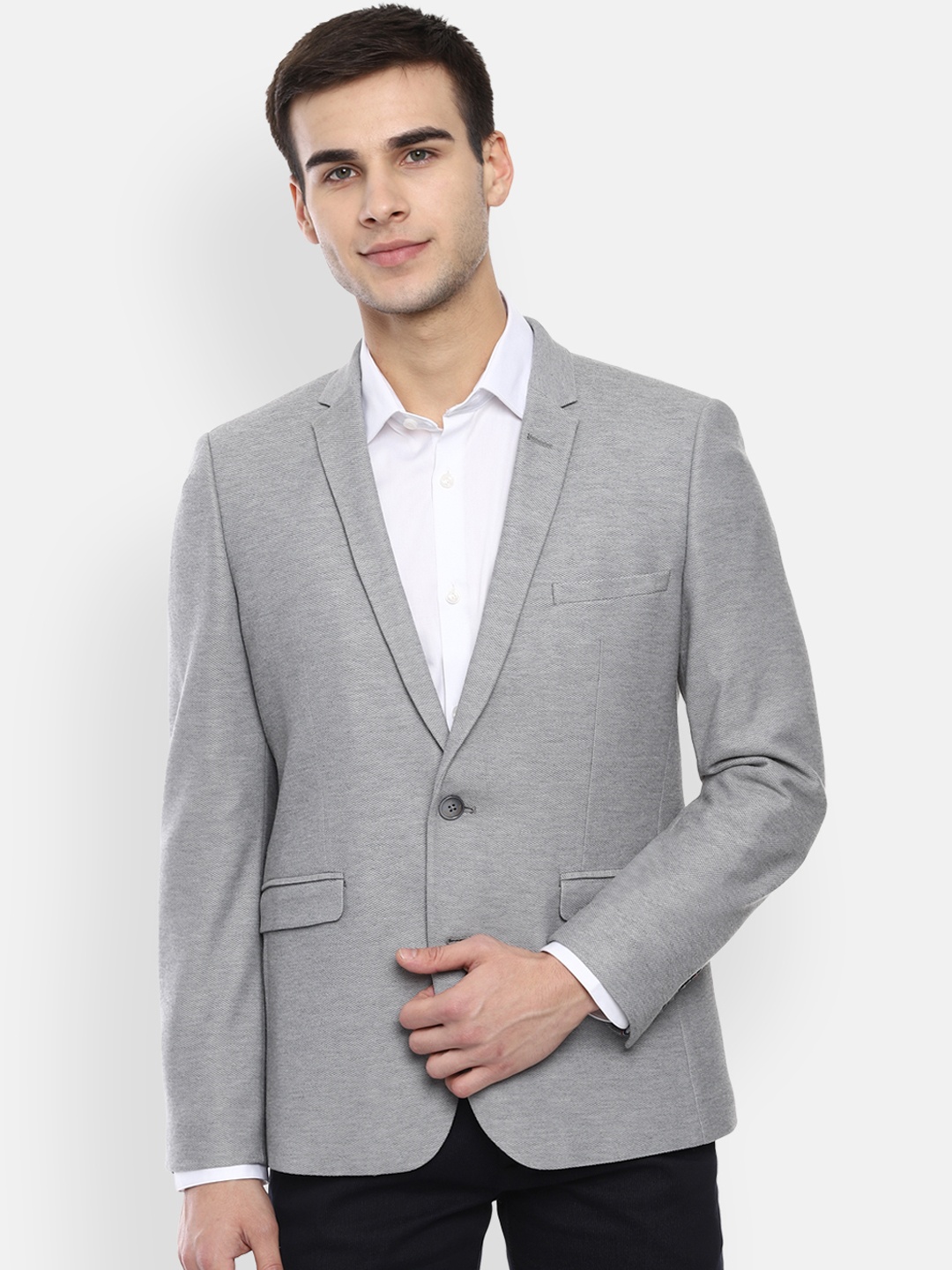 

Louis Philippe Sport Men Grey Self-Design Super Slim-Fit Single-Breasted Casual Blazer