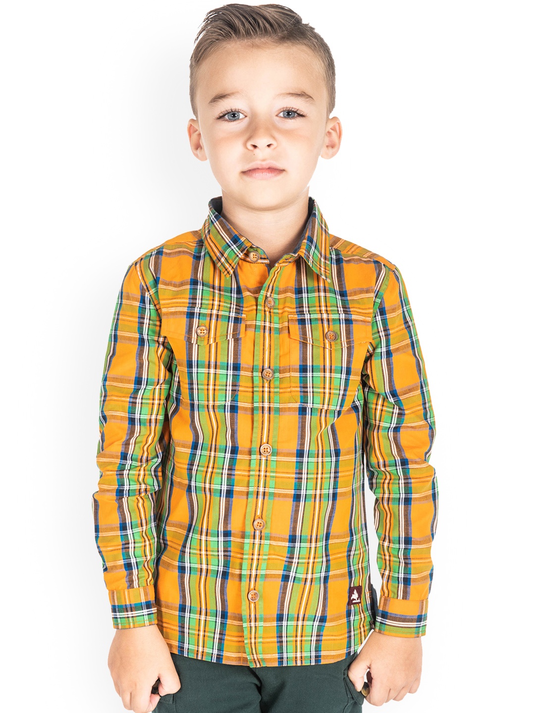 

Cherry Crumble Boys Yellow & Blue Regular Fit Checked Casual Shirt