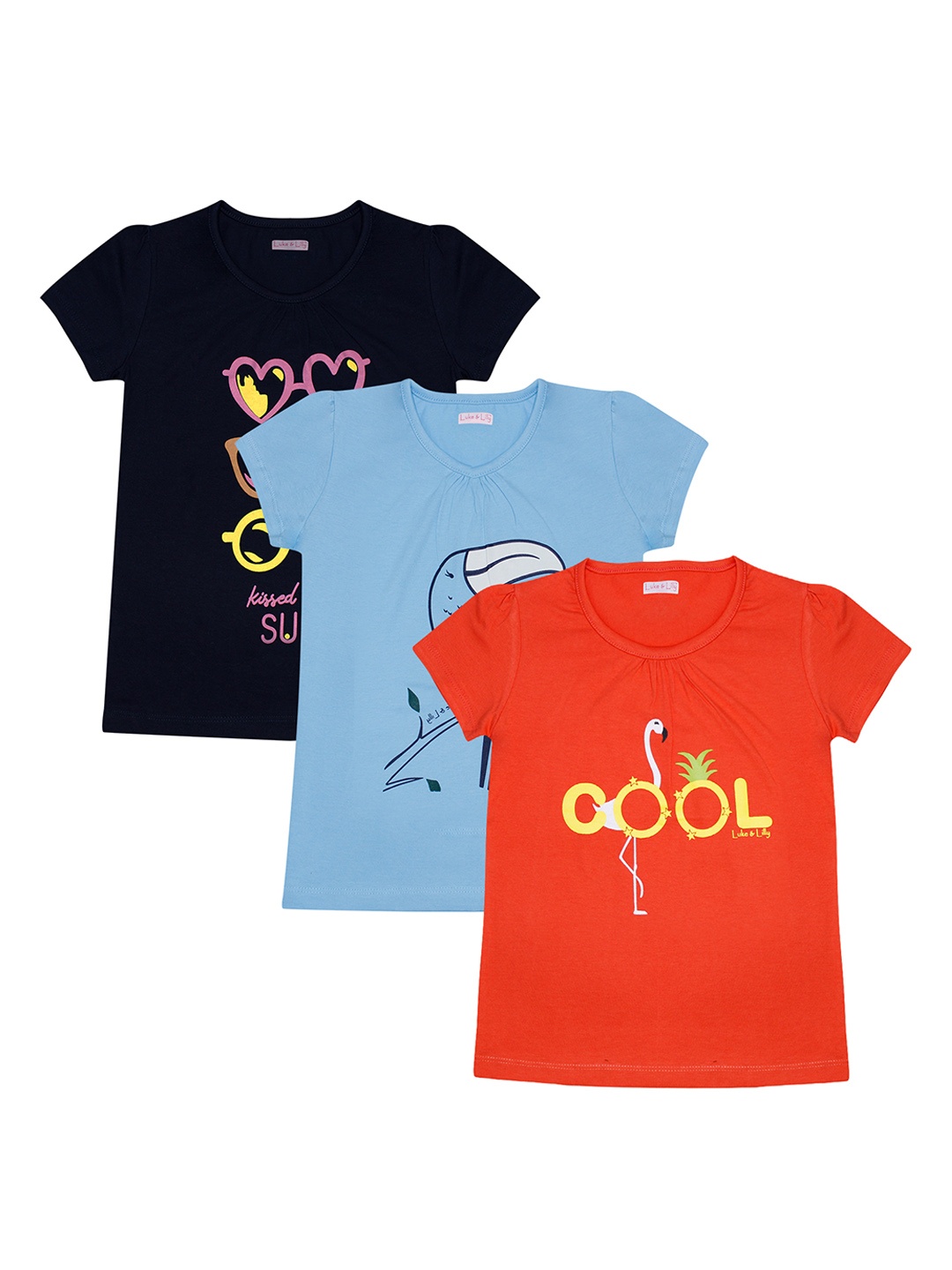 

Luke & Lilly Girls Pack of 3 Multicoloured Printed Round Neck T-shirts, Multi