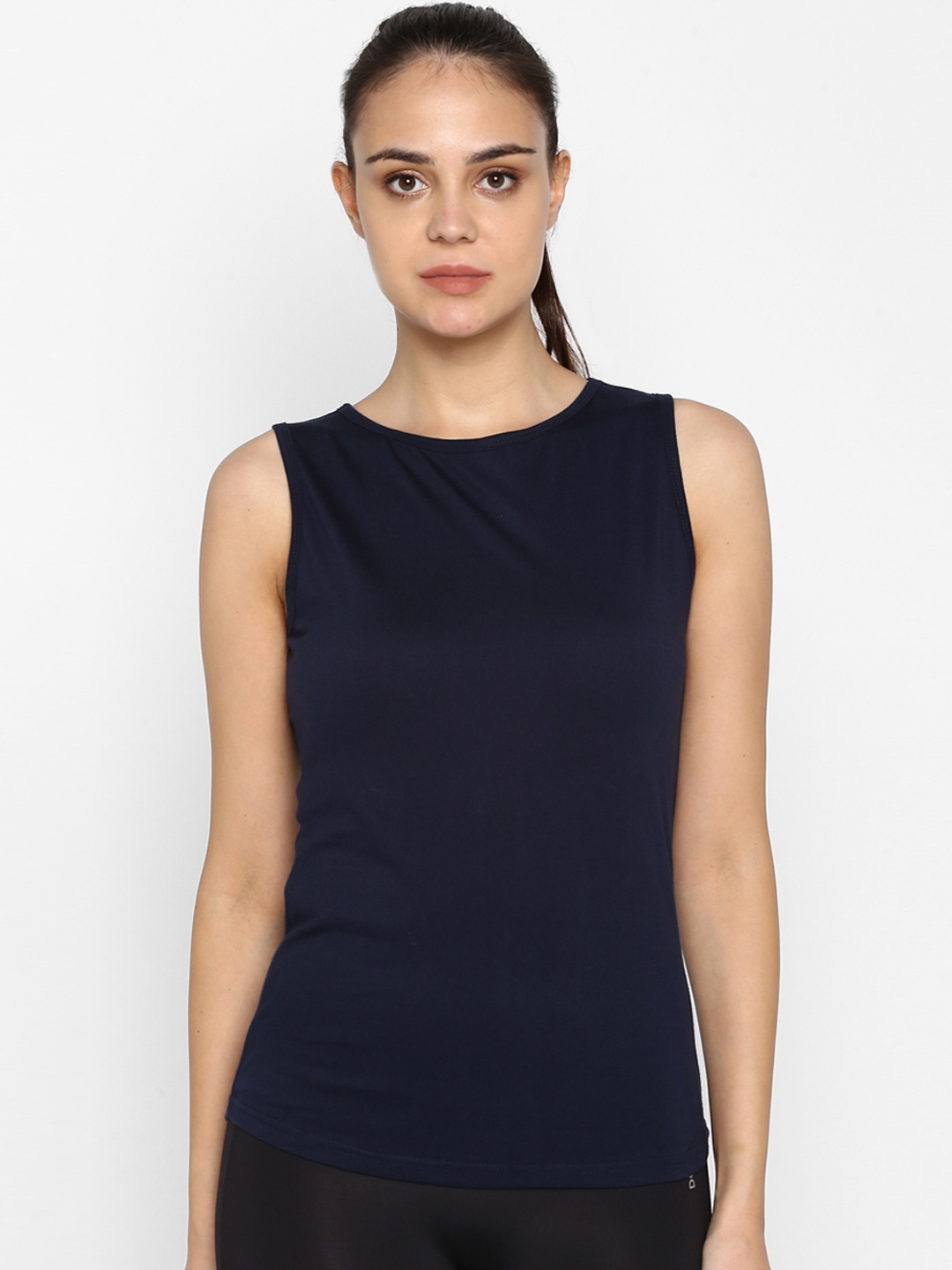 

appulse Women Navy Blue Solid Round Neck T-shirt