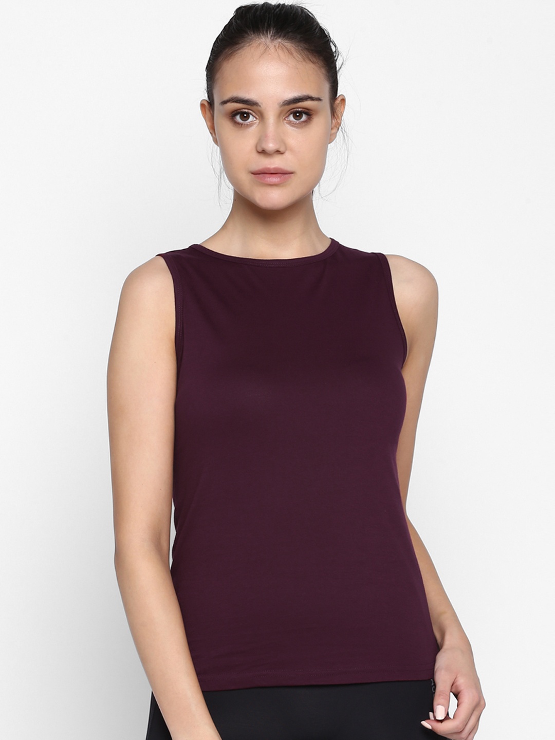 appulse Women Burgundy Solid Round Neck Slim Fit T-shirt