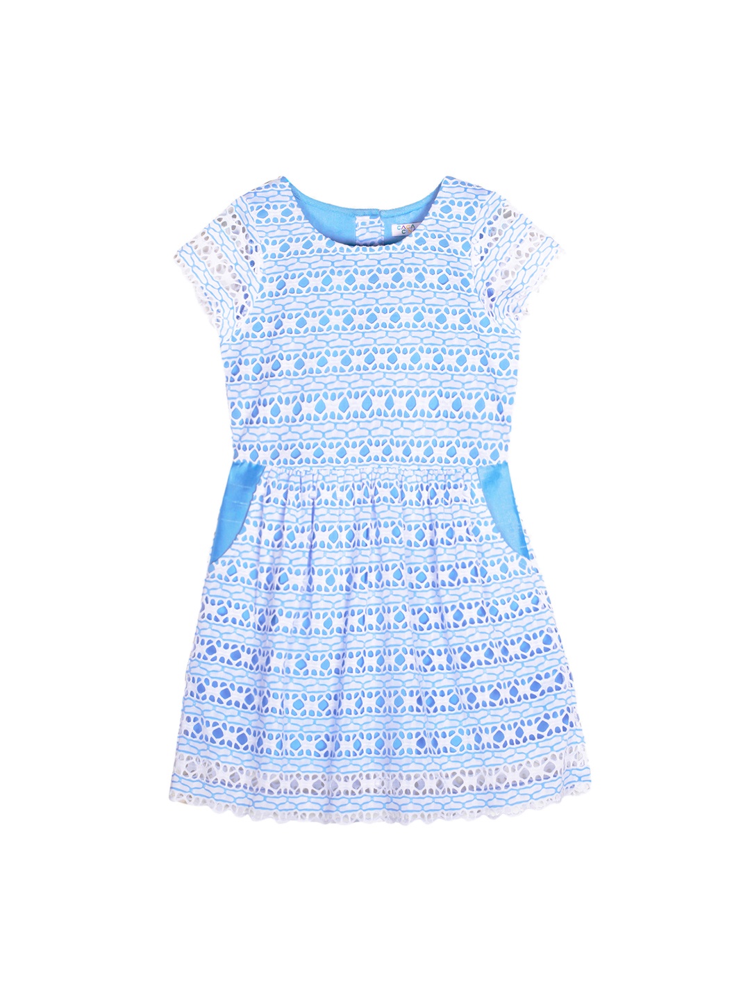 

CACA CINA Girls Blue Self Design A-Line Dress