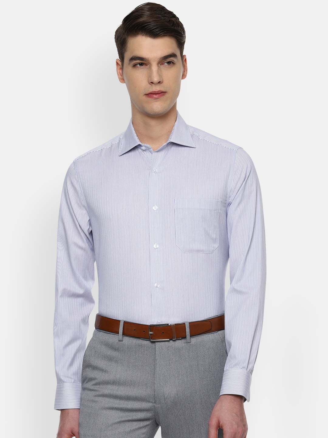

Louis Philippe Men White & Blue Regular Fit Striped Formal Shirt