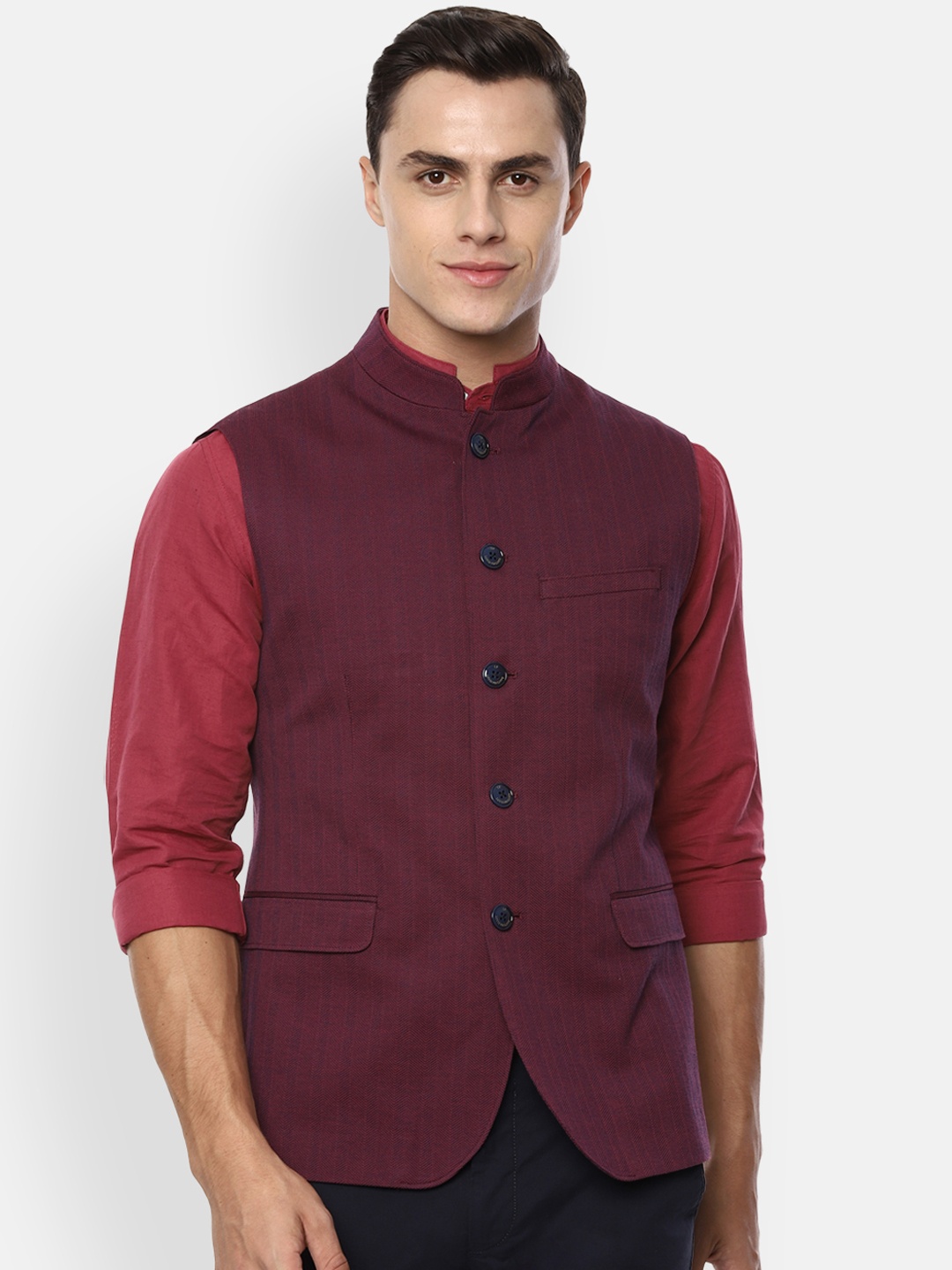 

Louis Philippe Sport Men Maroon Woven Design Nehru Jacket