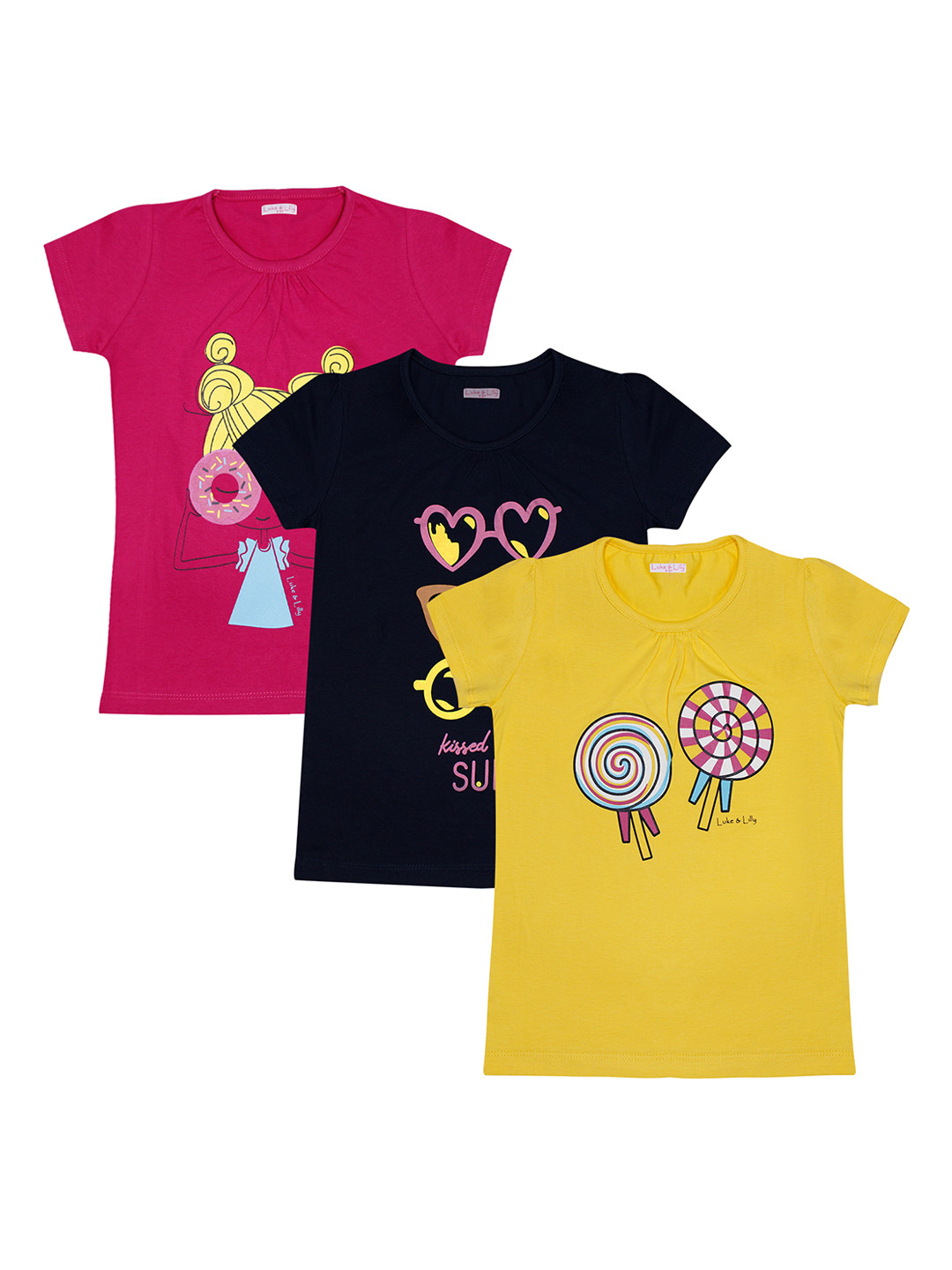 

Luke & Lilly Girls Pack of 3 Multicoloured Printed Round Neck T-shirts, Multi