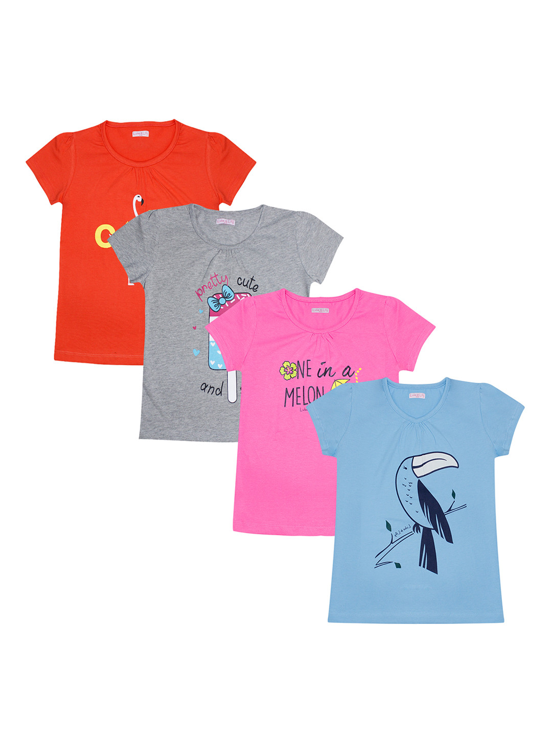 

Luke & Lilly Girls Pack of 4 Printed Round Neck T-shirt, Red