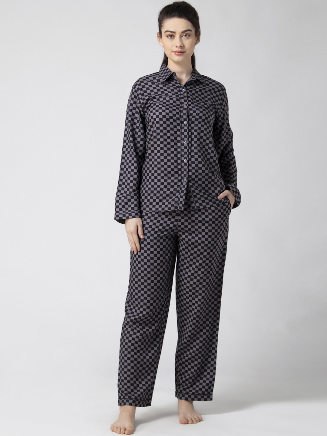 

ADORENITE Women Grey Printed Night Suit