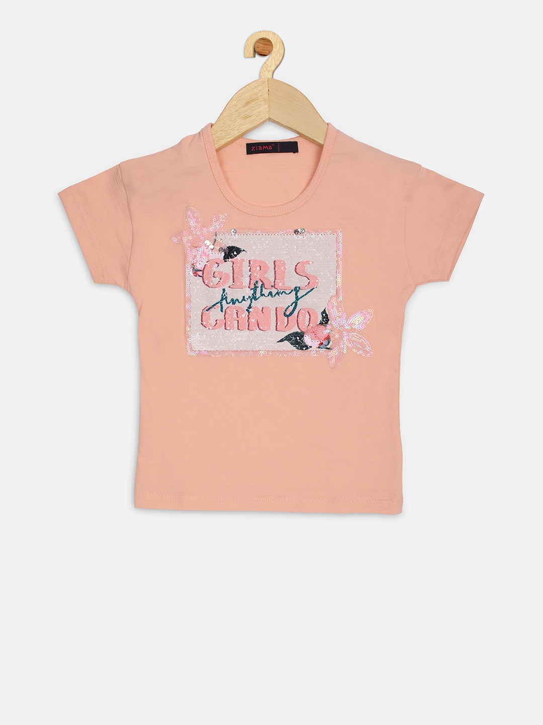 

Ziama Girls Peach-Coloured Printed Top