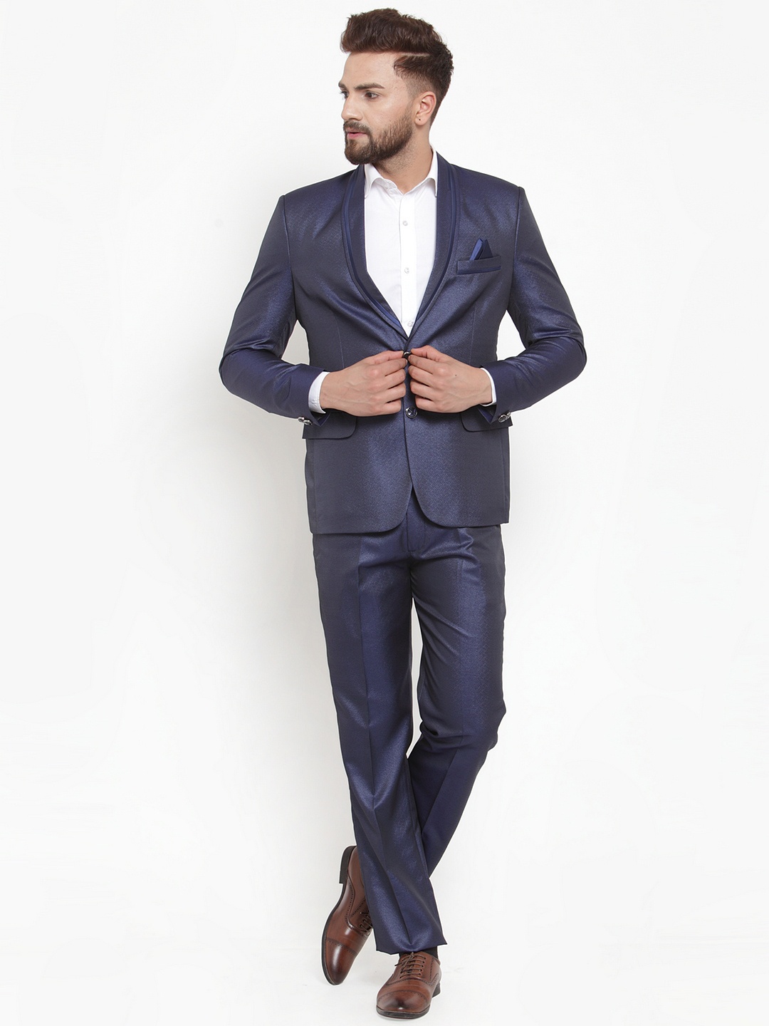 

KLOTTHE Men Blue Solid Slim-Fit Tuxedo Party Suit