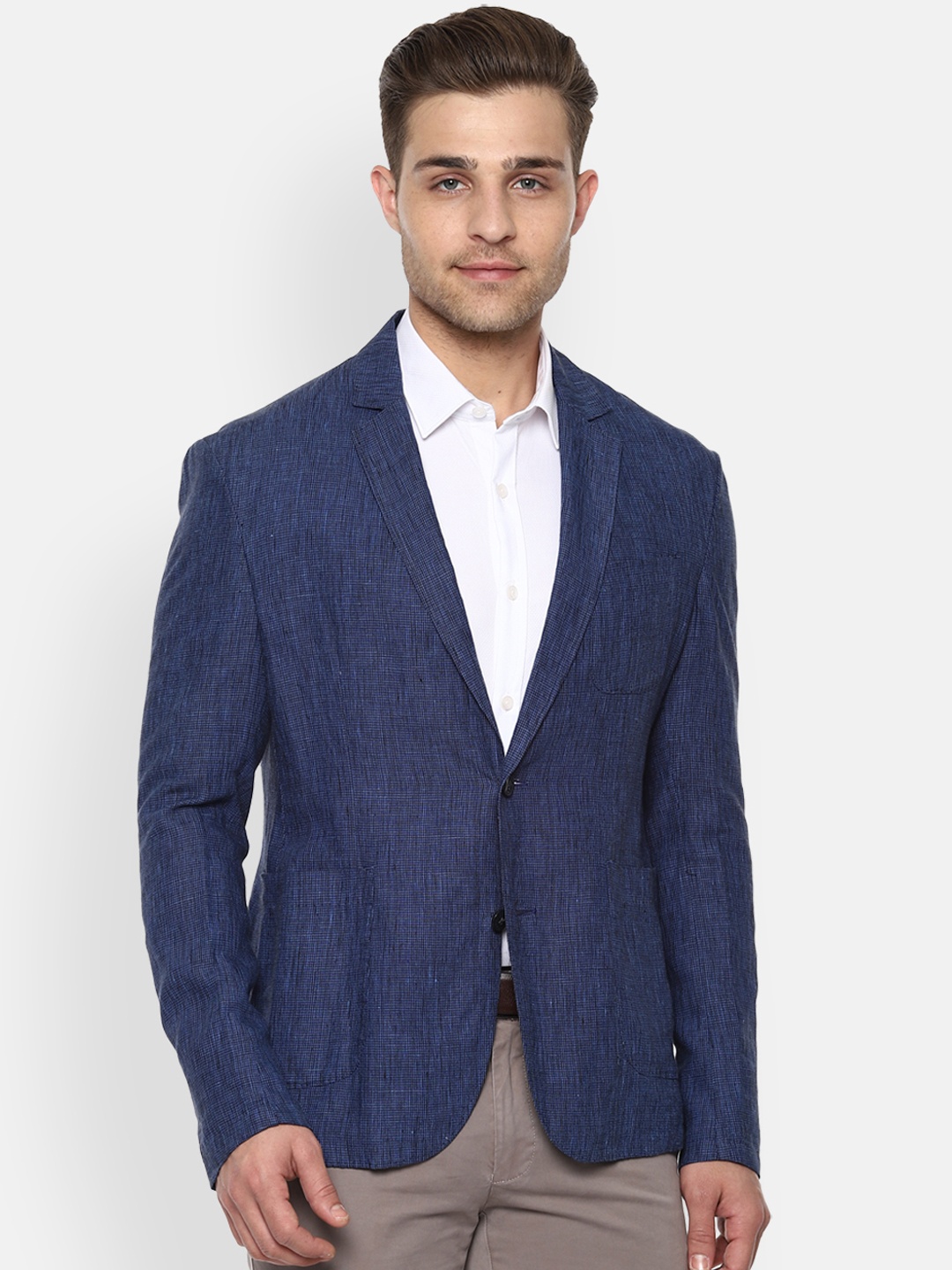 

Louis Philippe Sport Men Navy Blue Self Design Slim-Fit Single-Breasted Blazer