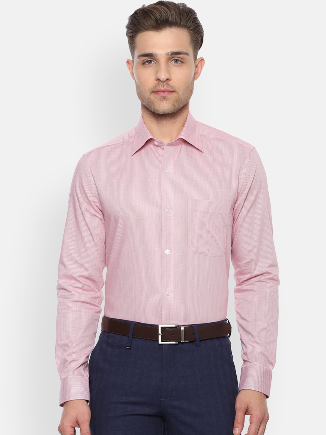 

Louis Philippe Men Pink Classic Regular Fit Self Design Formal Shirt