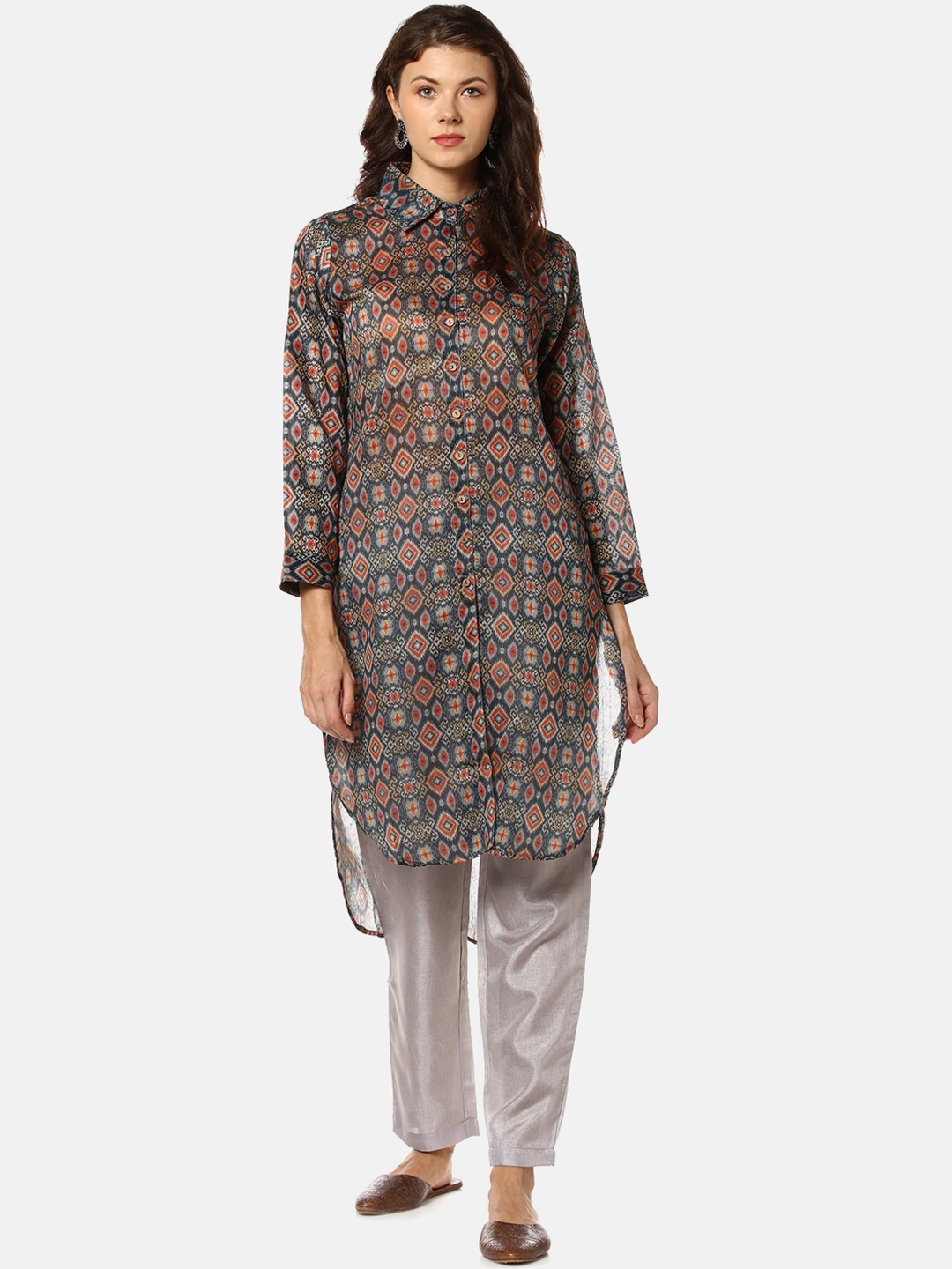 

Instafab Women Brown & Green Printed Straight Kurta