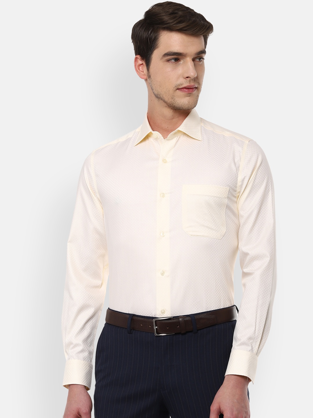 

Louis Philippe Men Beige Classic Regular Fit Self Design Formal Shirt