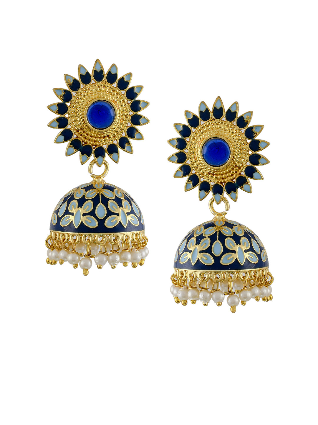 

Silvermerc Designs Blue & Gold-Toned Enamelled Dome Shaped Jhumkas