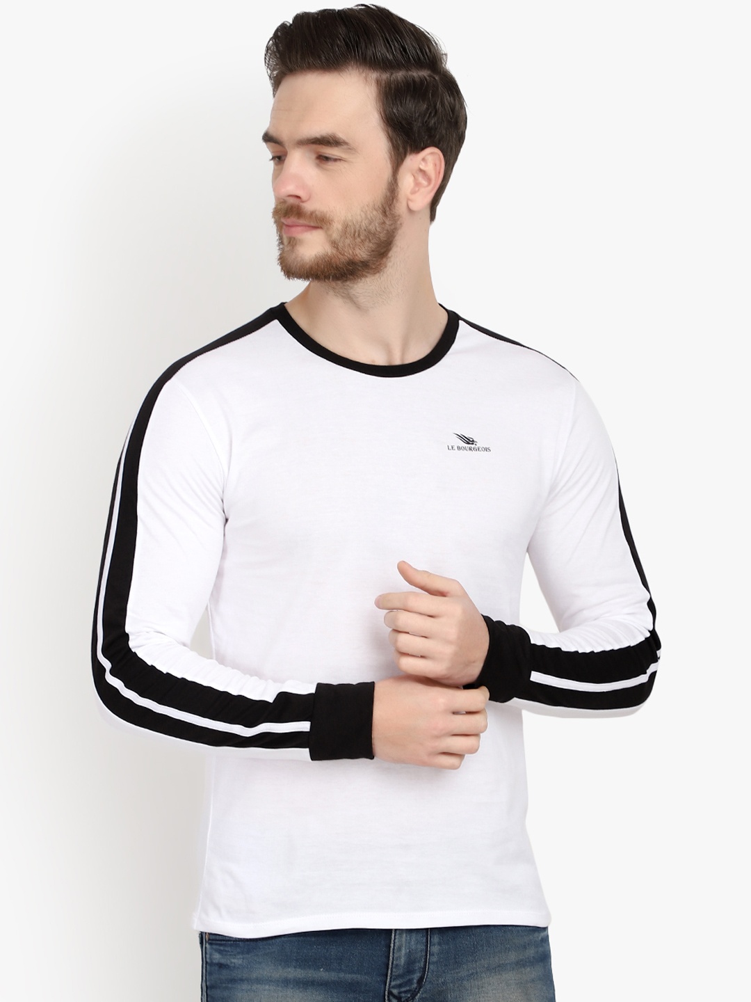 

LE BOURGEOIS Men White Solid Round Neck T-shirt