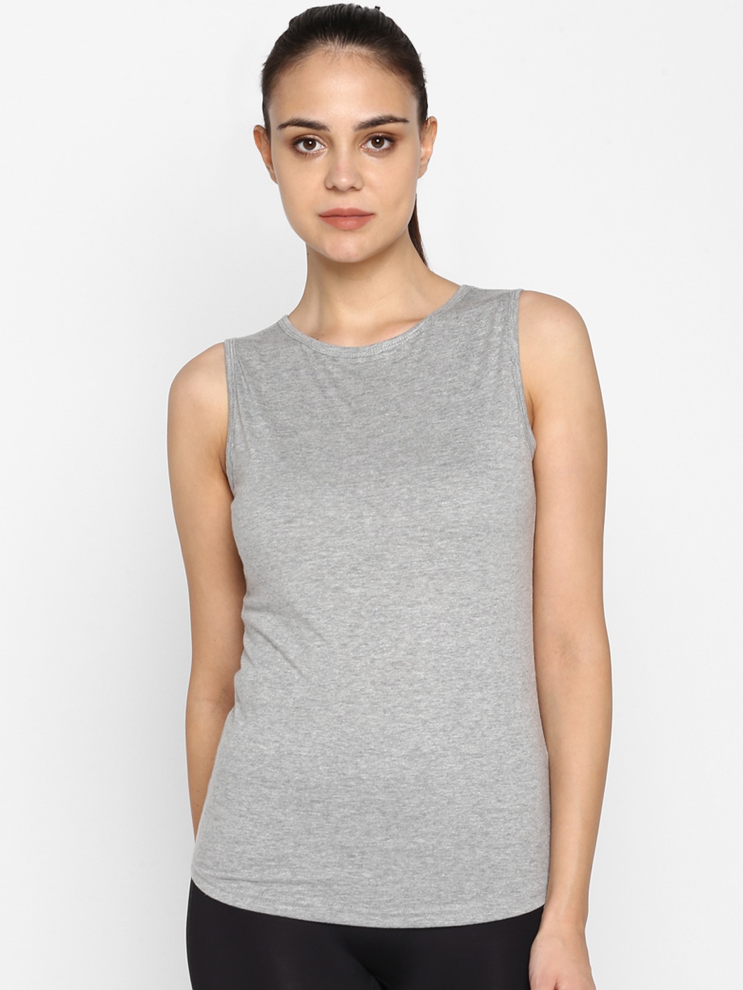 

appulse Women Grey Solid Round Neck T-shirt