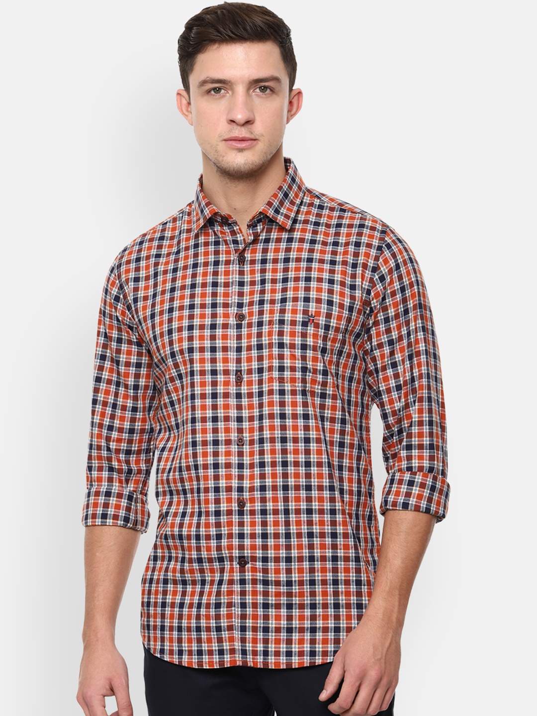 

Louis Philippe Sport Men Orange & Blue Slim Fit Checked Casual Shirt