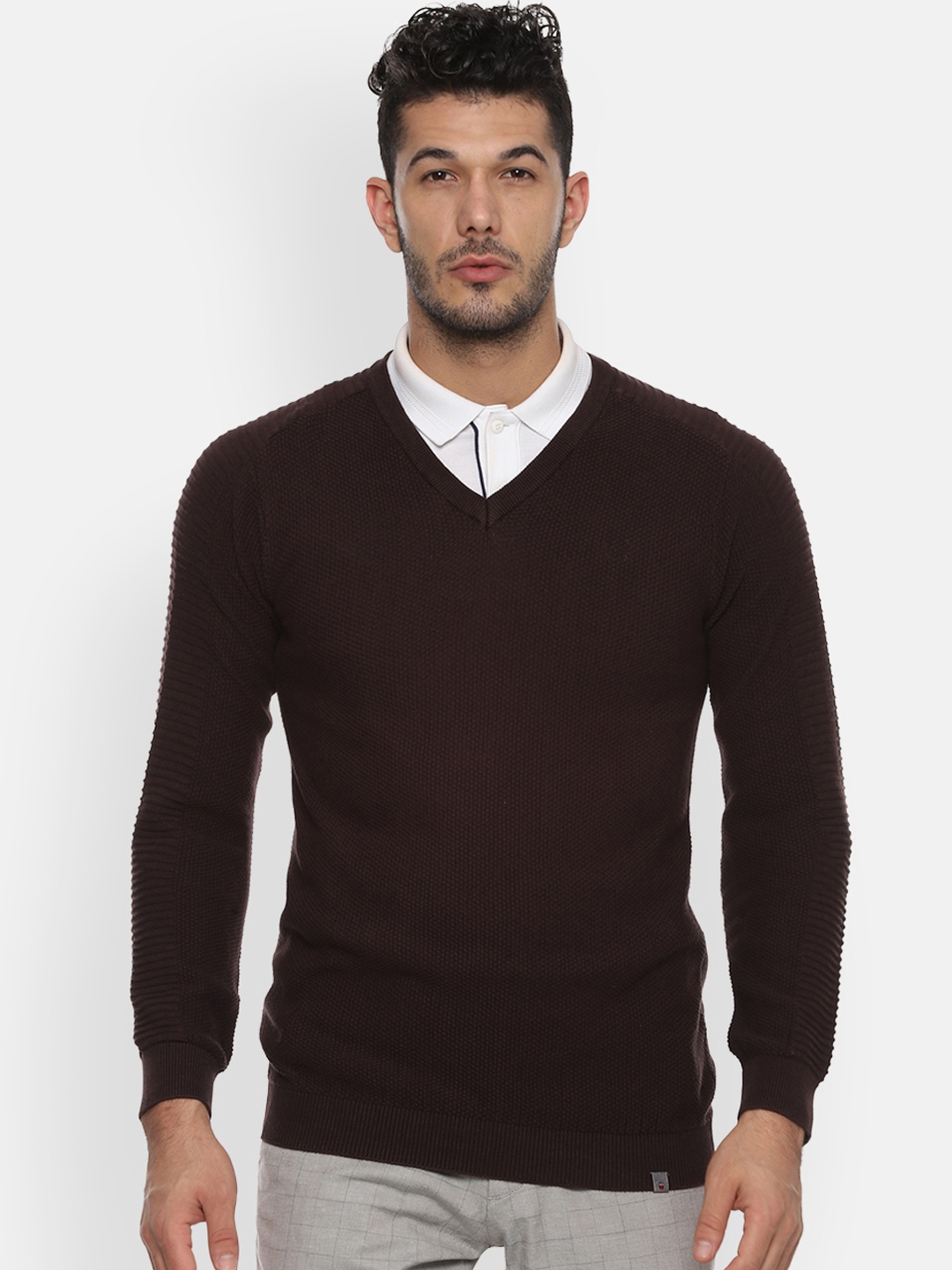 Louis Philippe Sport Men Brown Solid Pullover Sweater