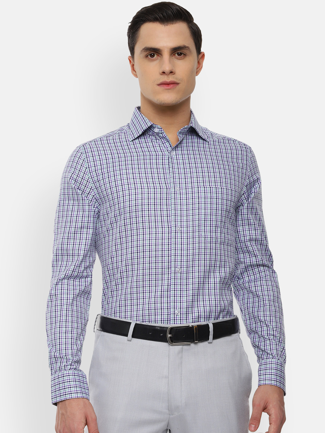 

Louis Philippe Men Blue & Purple Regular Fit Checked Formal Shirt