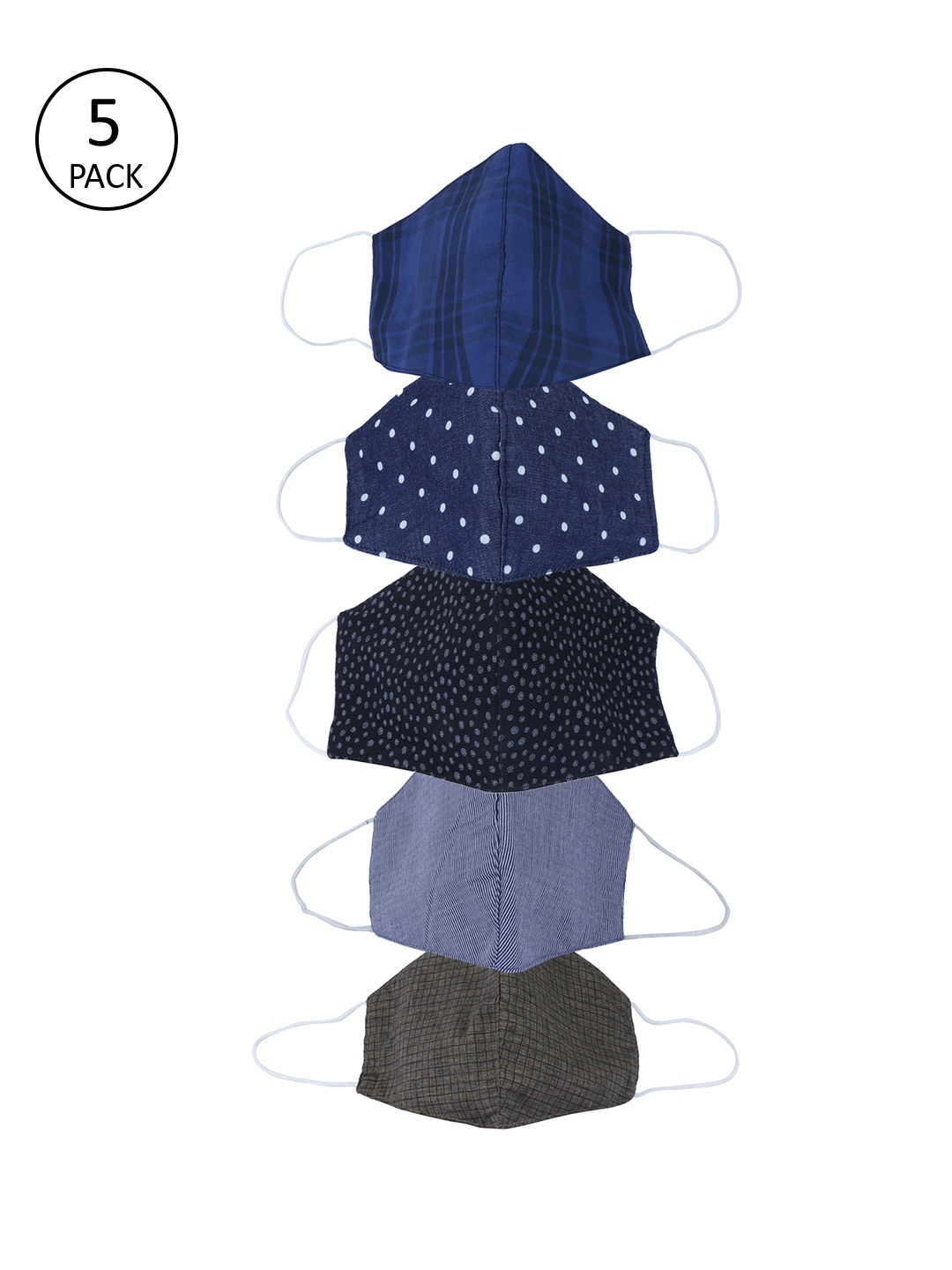 

Be Indi Unisex 5 Pcs Assorted 3 Ply Anti-Microbial Reusable Cloth Masks, Multi