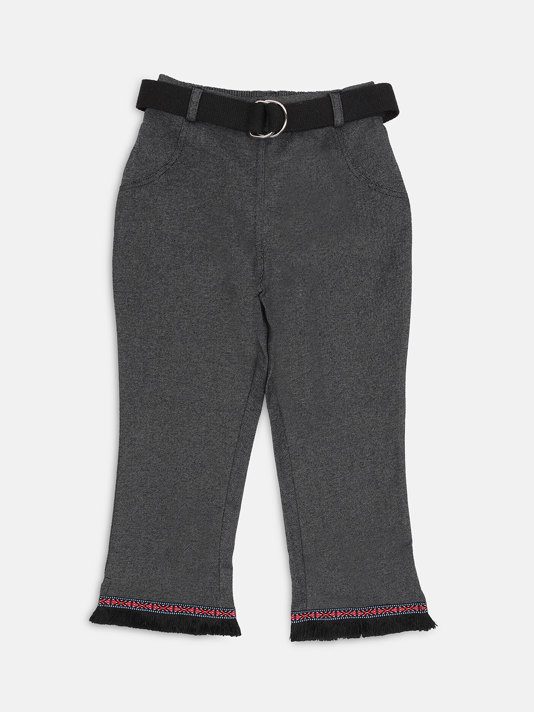 

Ziama Girls Grey & Black Solid Regular Fit Capris