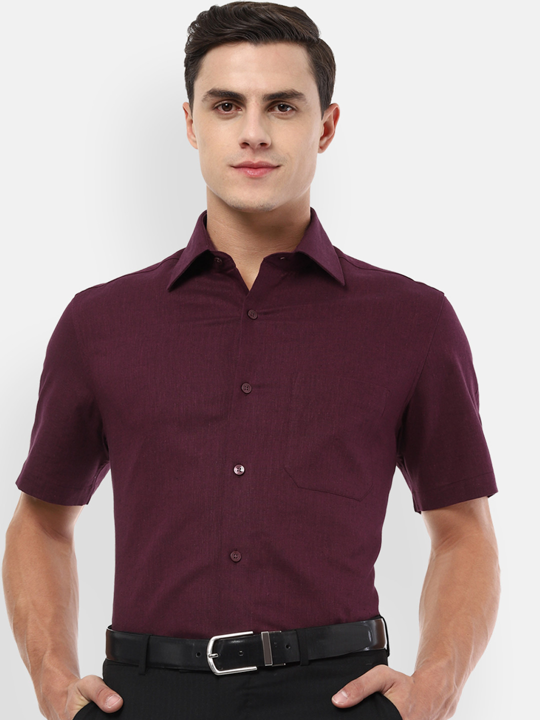 

Louis Philippe Men Maroon Classic Regular Fit Solid Formal Shirt