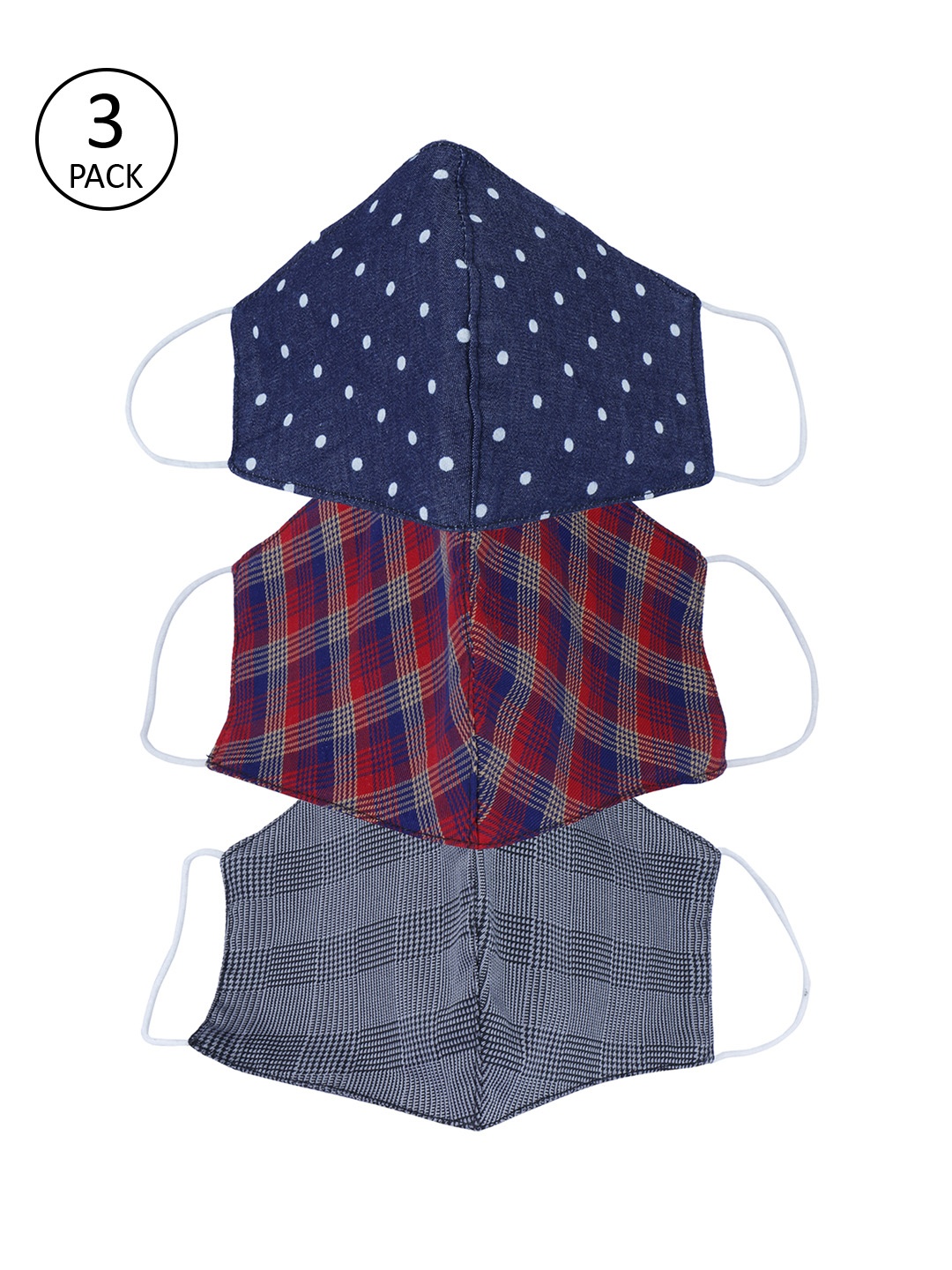 

Be Indi Unisex 3 Pcs Assorted 3 Ply Anti-Microbial Reusable Cloth Masks, Multi