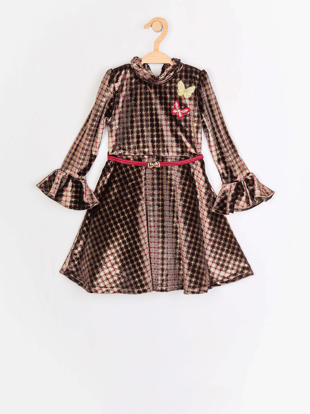 

Peppermint Girls Brown Printed Fit and Flare Dress