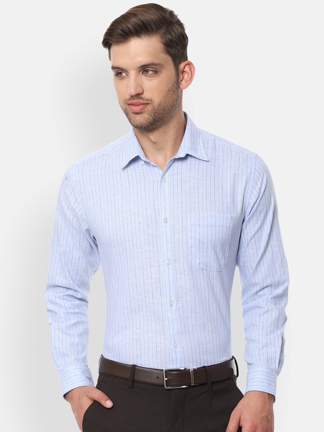

Louis Philippe Men Blue Classic Slim Fit Striped Formal Shirt