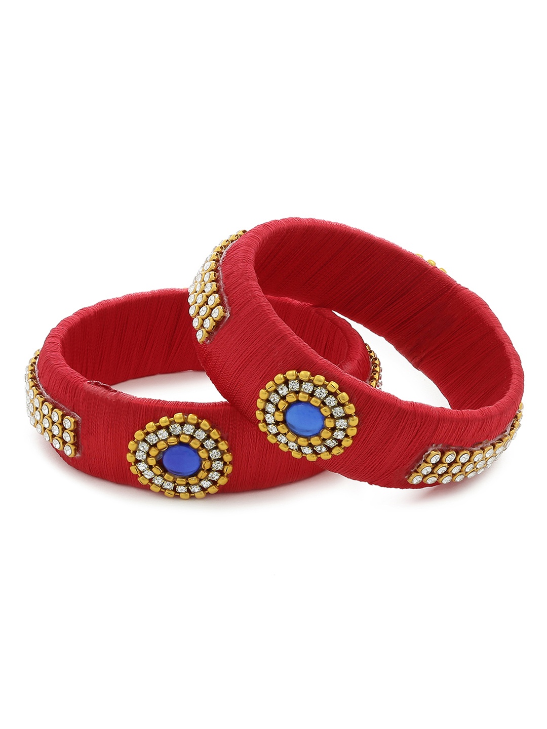 

AKSHARA Girls Set of 2 Red & Blue Stone-Studded Handcrafted Silk Thread Bangles