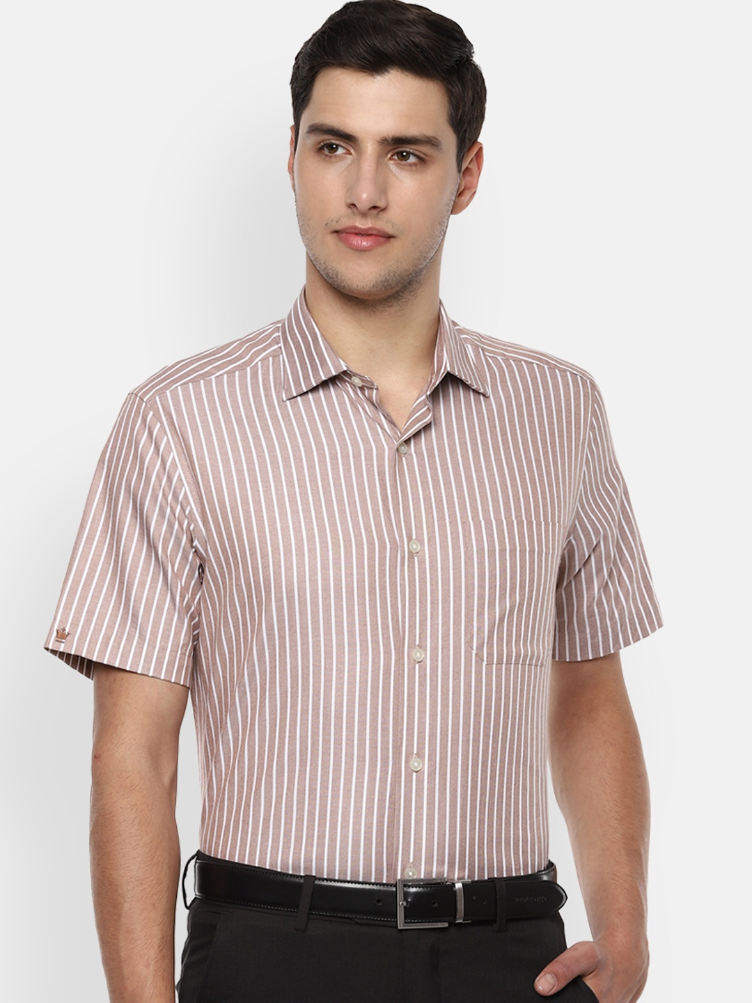 

Louis Philippe Men Brown & White Regular Fit Striped Formal Shirt