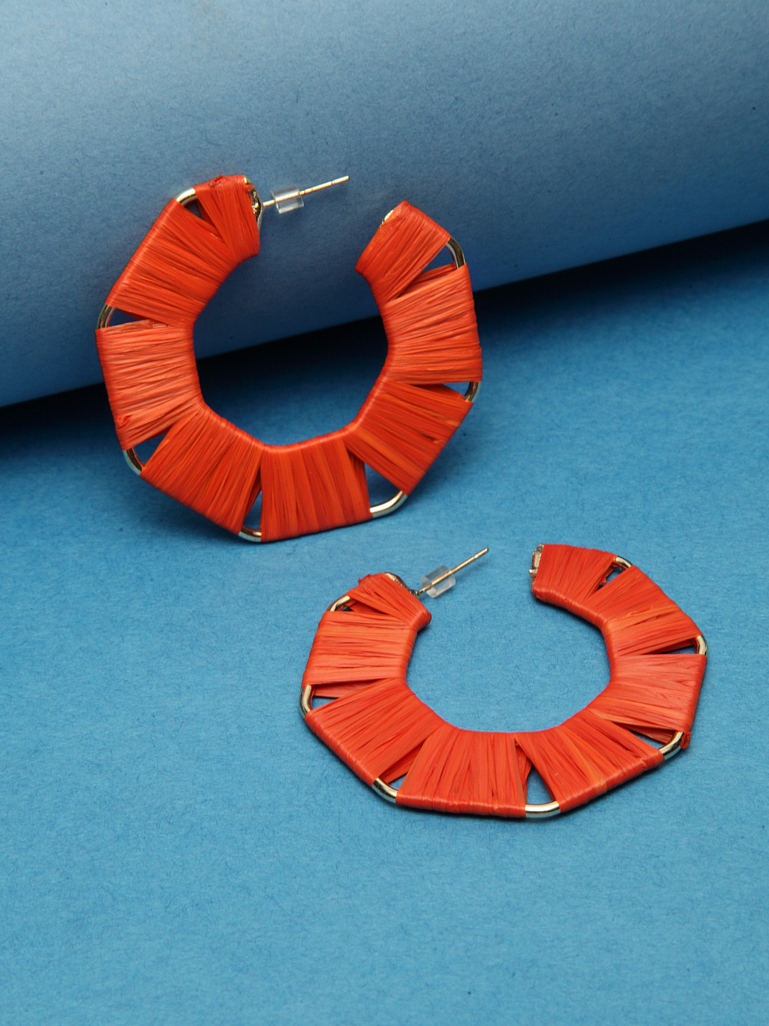 

Madame Women Orange Circular Hoop Earrings