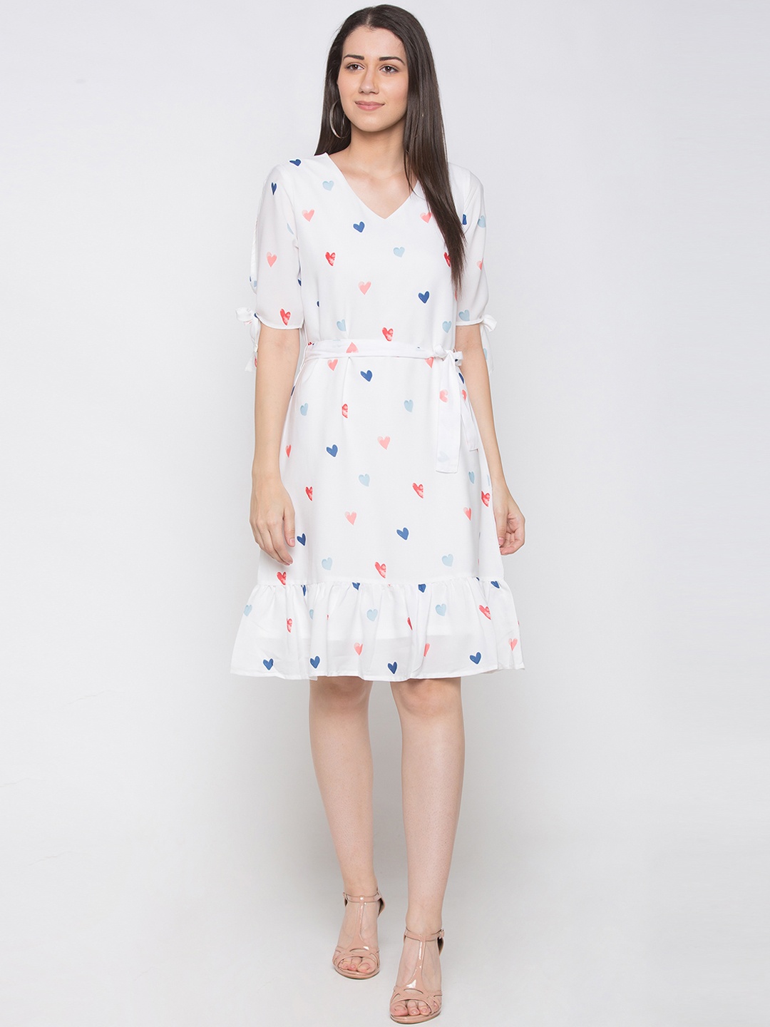 Globus Women White & Blue Printed A-Line Dress