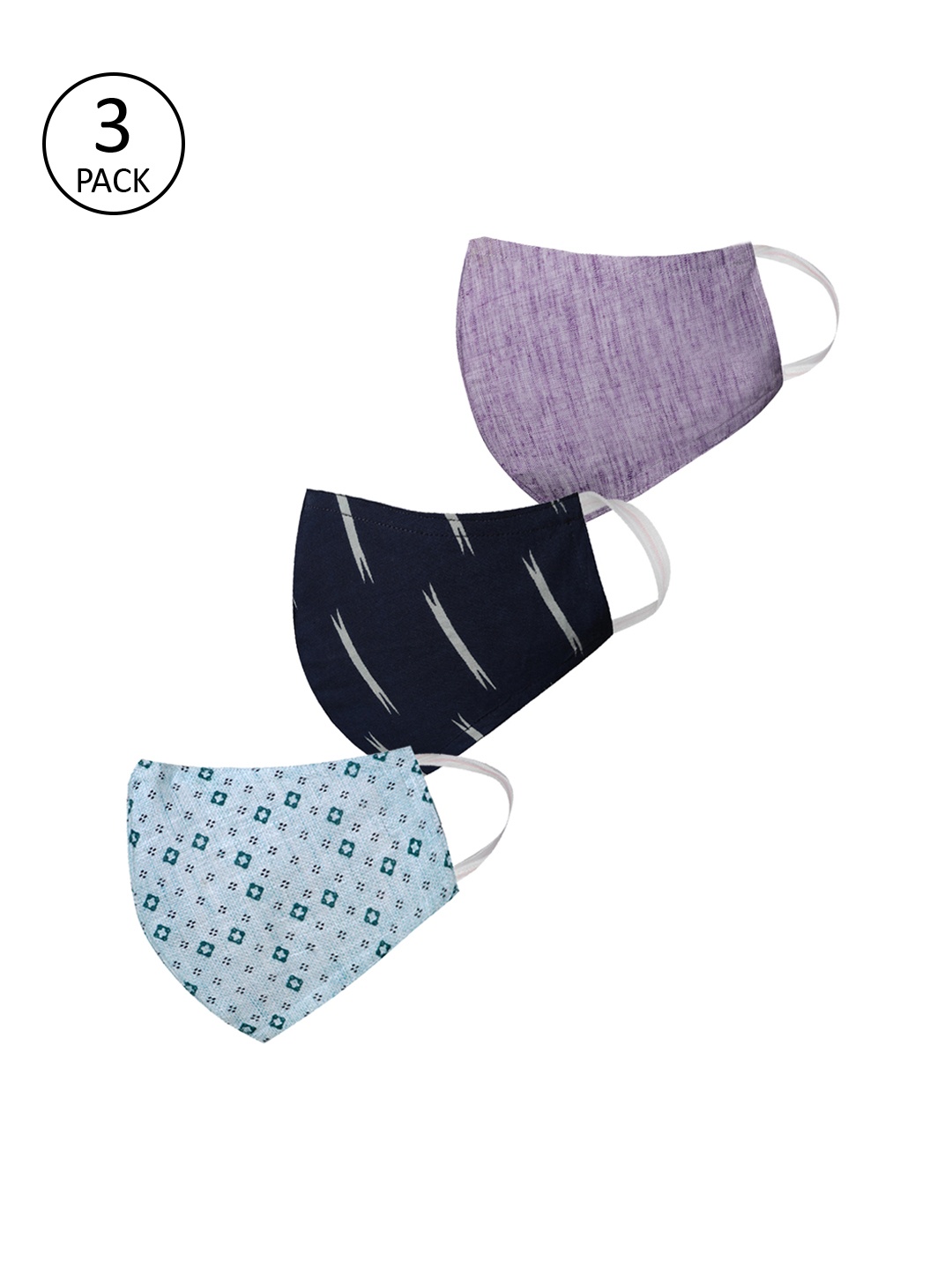 

VASTRAMAY Unisex 3 Pcs Printed 3-Ply Anti-Pollution Reusable Cloth Masks, Blue