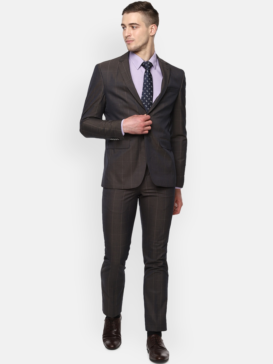 

Louis Philippe Men Brown Checked Slim-Fit Single-Breasted Formal Suit