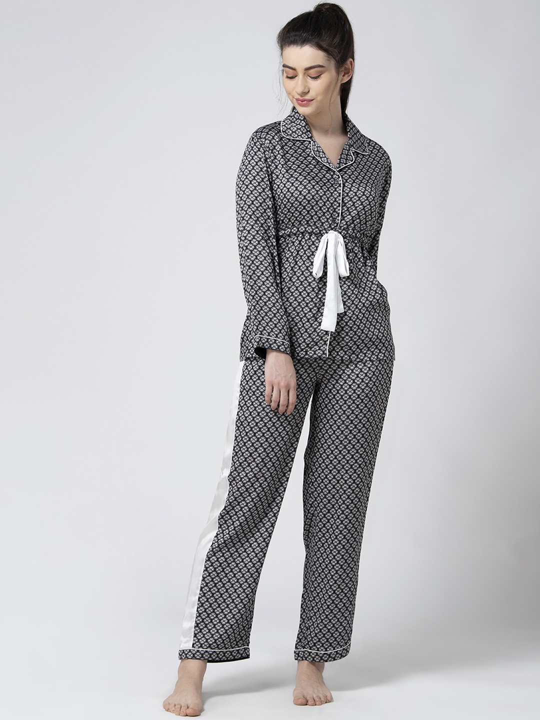 

ADORENITE Women Black Printed Night suit