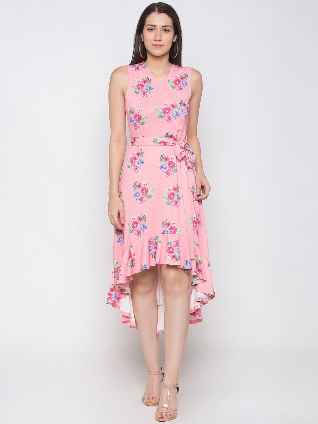 

Globus Women Pink & Blue Floral Printed Fit and Flare Dress