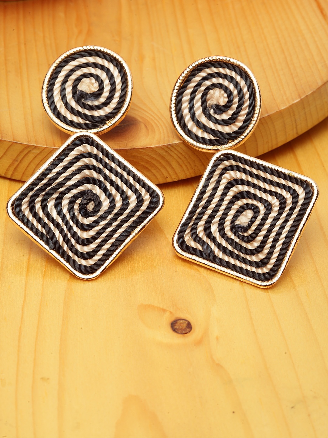 

Madame Black & Beige Geometric Drop Earrings