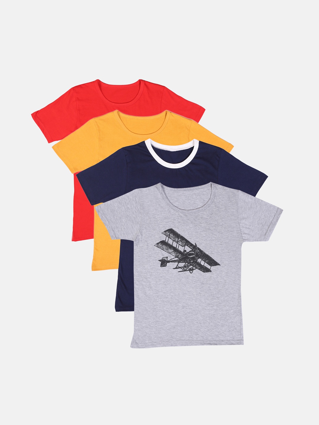 

TINY HUG Boys Multicoloured Pack of 4 Printed Round Neck T-shirt, Multi