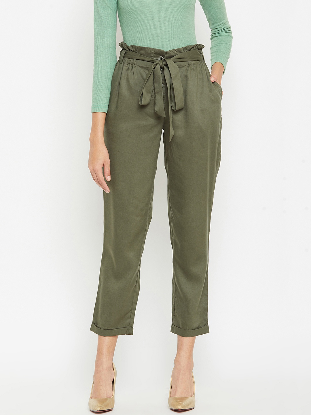 

Marie Claire Women Green Straight Fit Solid Regular Trousers
