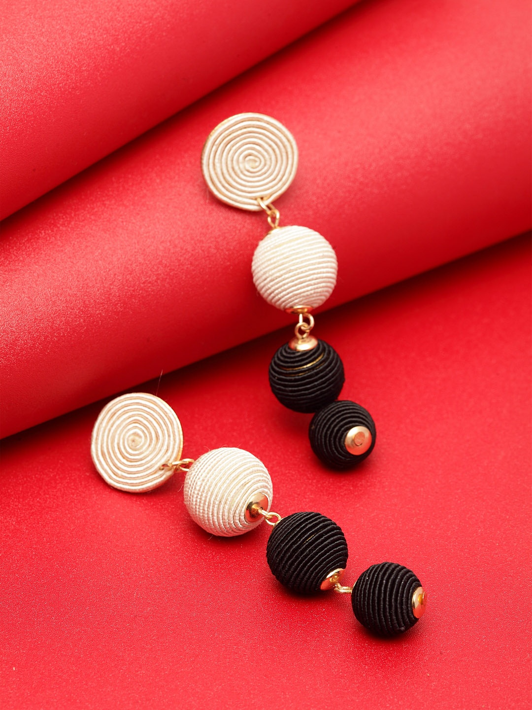

Madame Black & Cream-Coloured Contemporary Hoop Earrings