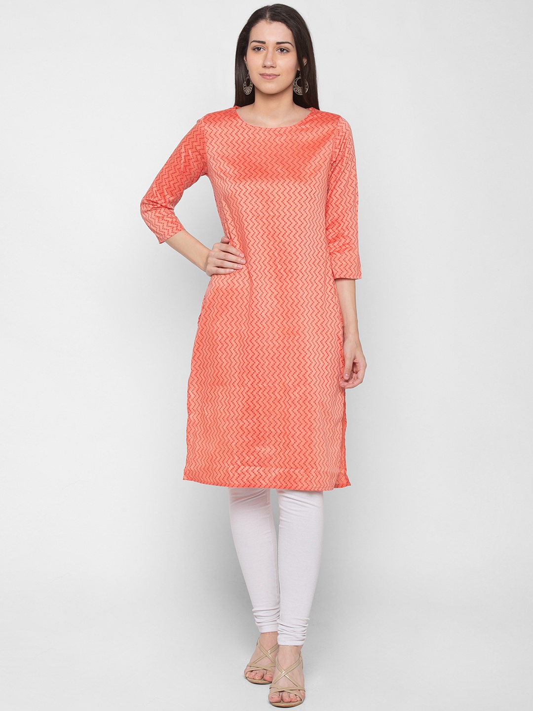 

Globus Women Peach-Coloured Striped Straight Kurta