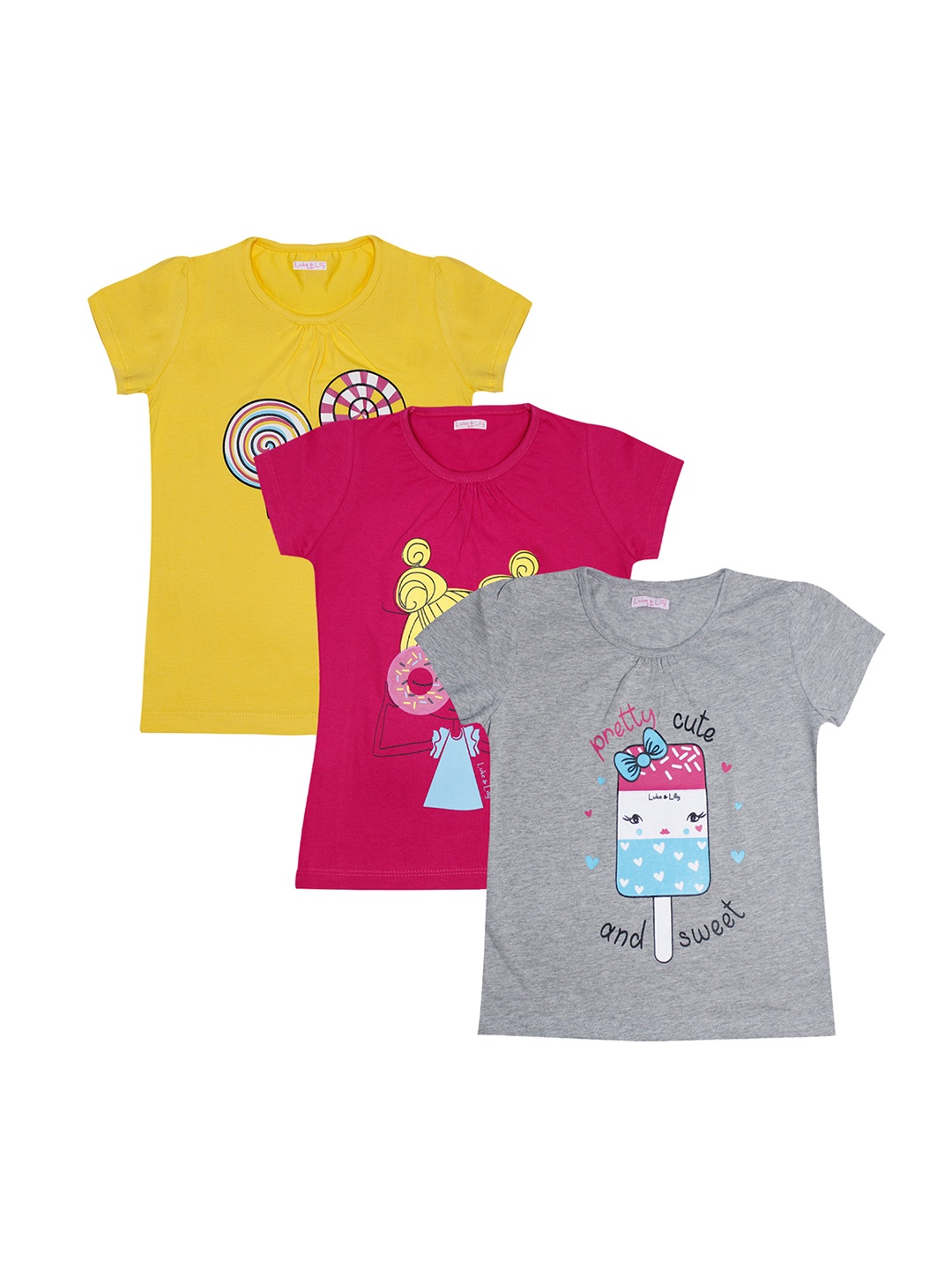 

Luke & Lilly Girls Pack Of 3 Printed Round Neck T-shirt, Yellow