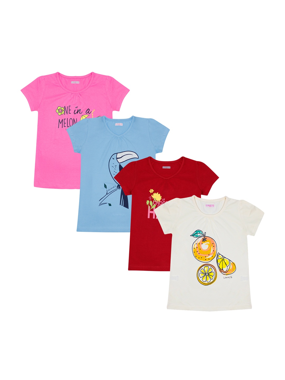 

Luke & Lilly Girls Pack of 4 Multicoloured Printed Round Neck T-shirts, Multi