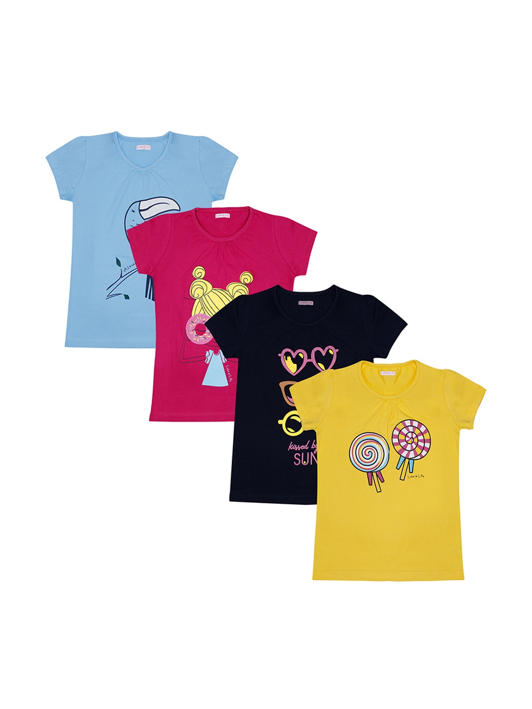 

Luke & Lilly Girls Pack of 4 Multicoloured Printed Round Neck T-shirts, Multi