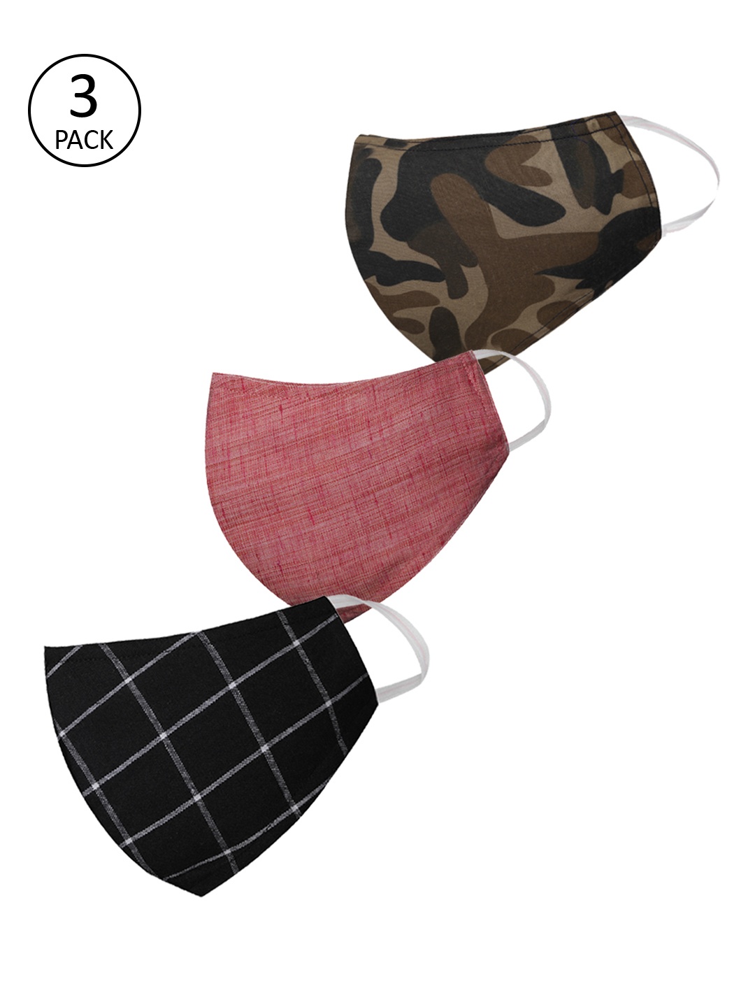

VASTRAMAY Unisex Pack Of 3 3-Ply Reusable Cloth Masks, Pink
