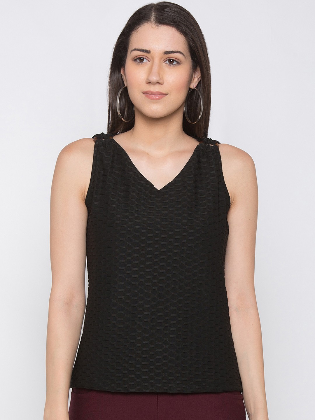 

Globus Women Black Self Design Sleeveless Top