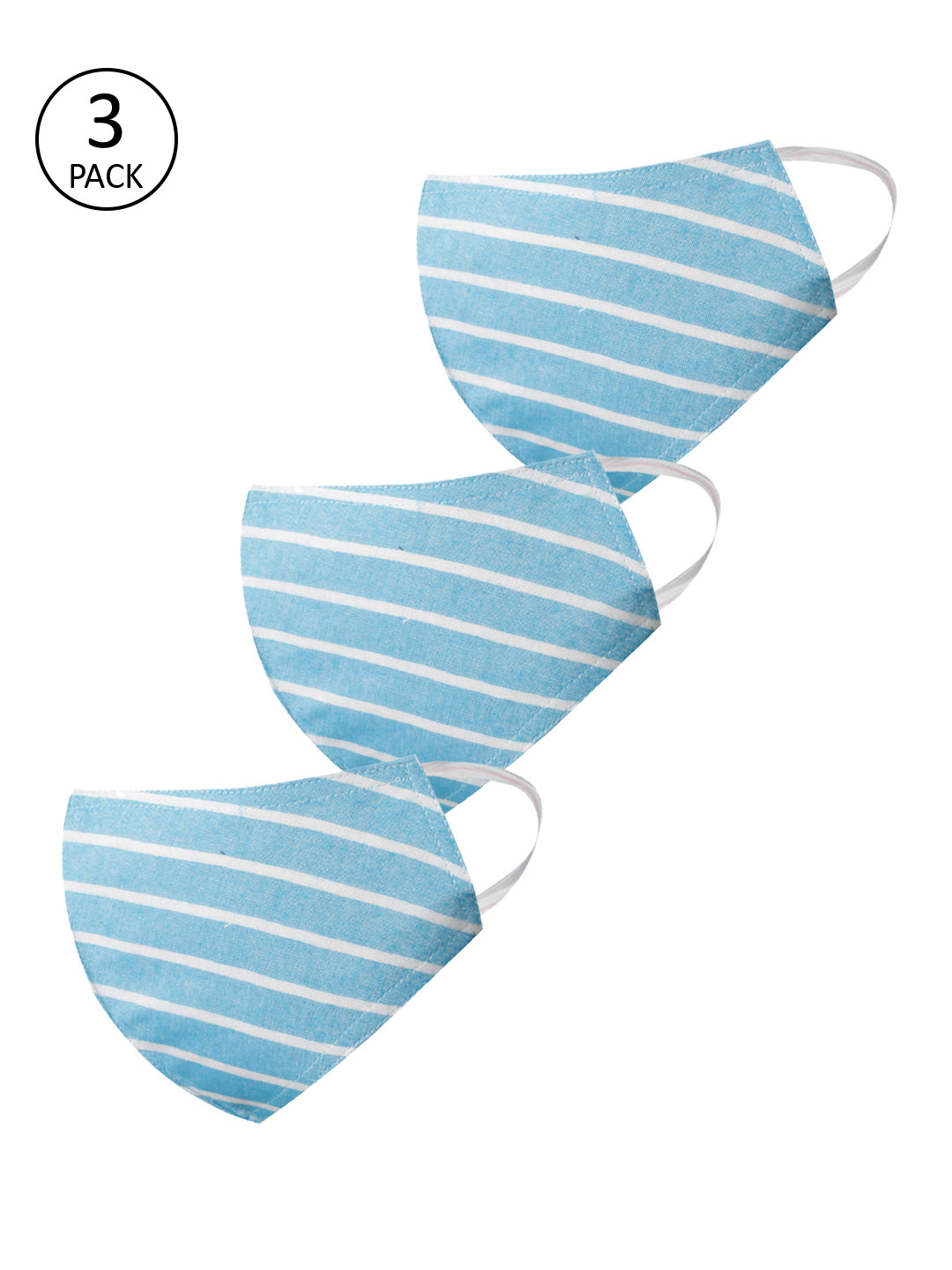

VASTRAMAY Unisex 3 Pcs Blue Striped 3-Ply Anti-Pollution Reusable Cloth Masks